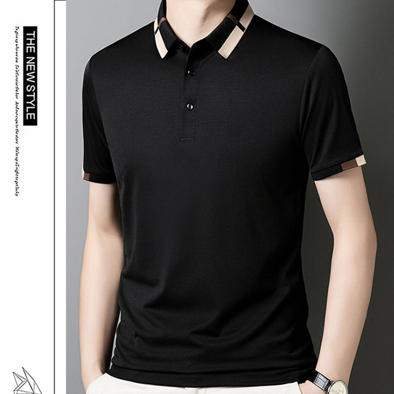 🔥Férfi Rugalmas Ice Selyem Rövid Ujjú Galléros Póló