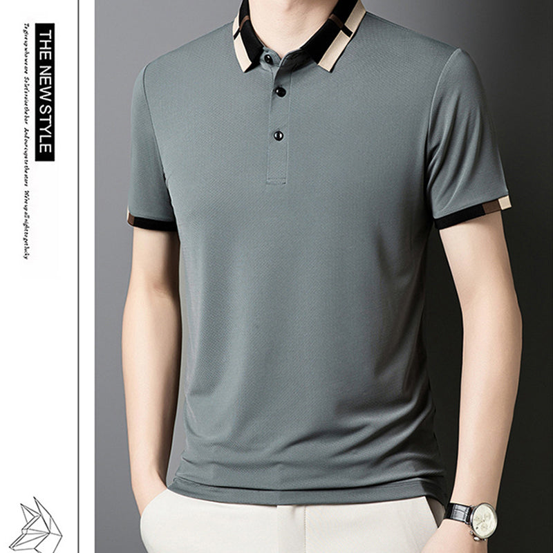 🔥Férfi Rugalmas Ice Selyem Rövid Ujjú Galléros Póló