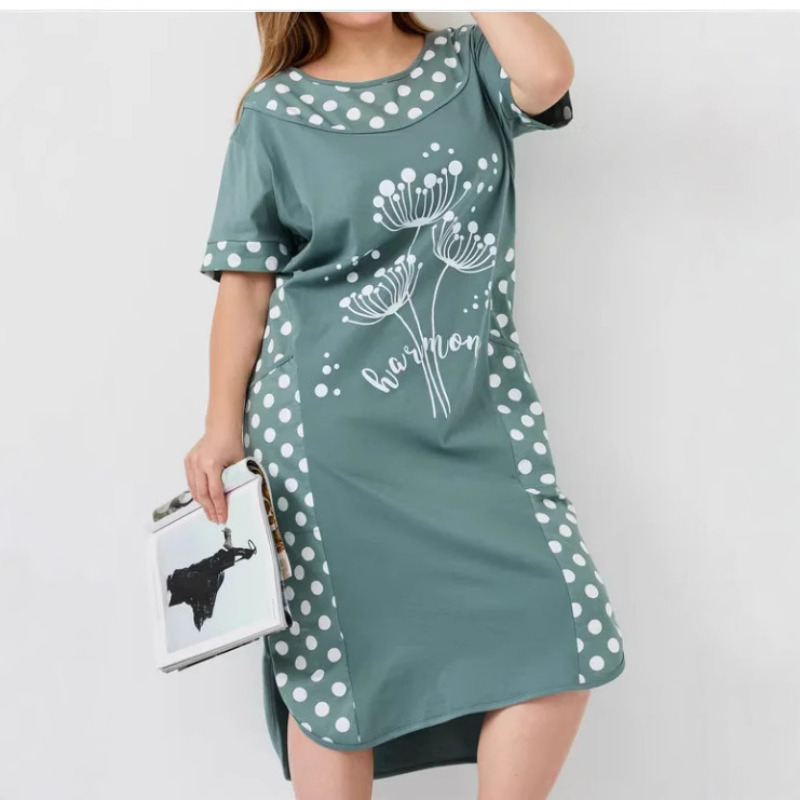 Női nyári, bő ruhák rövid ujjal és A-vonalú mintával