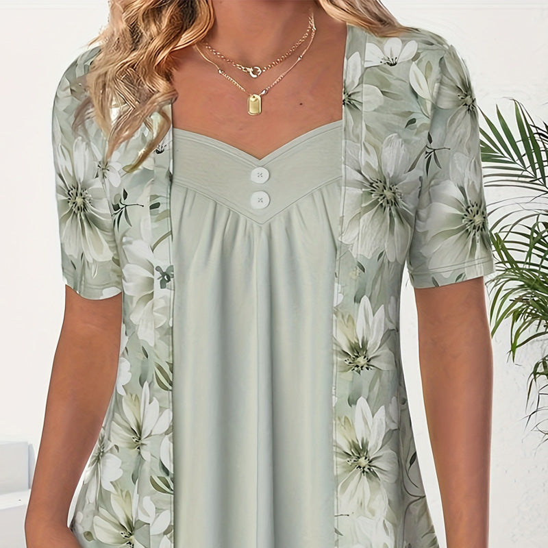 👚Női patchwork felső szabálytalan virágokkal✨