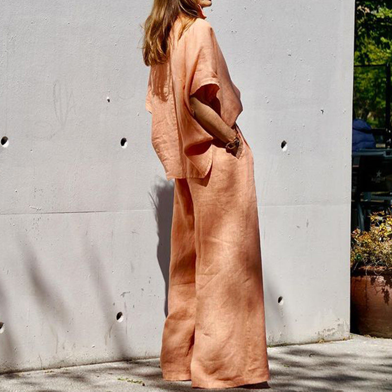 Női lezser kétrészes szett pamutból és lenvászonból