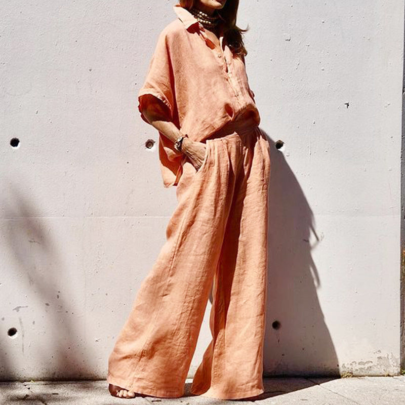 Női lezser kétrészes szett pamutból és lenvászonból