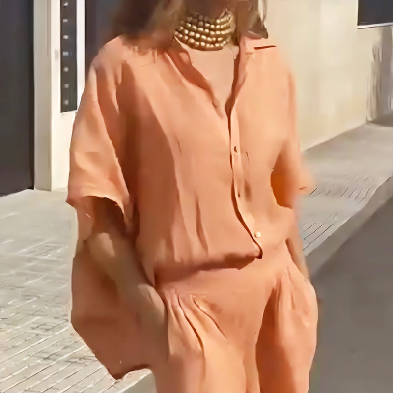 Női lezser kétrészes szett pamutból és lenvászonból