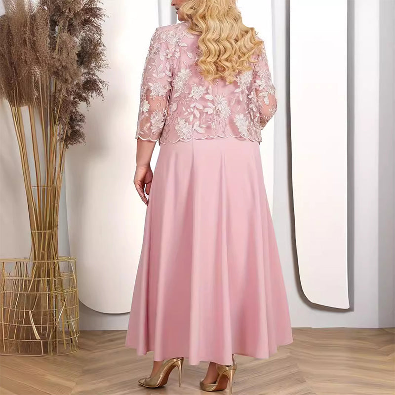 ✨Női egyszínű ruha csipkével hímzett kabáttal