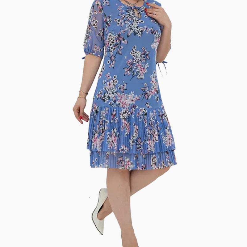 Elegáns, rövid ujjú, rakott hosszú ruha nőknek