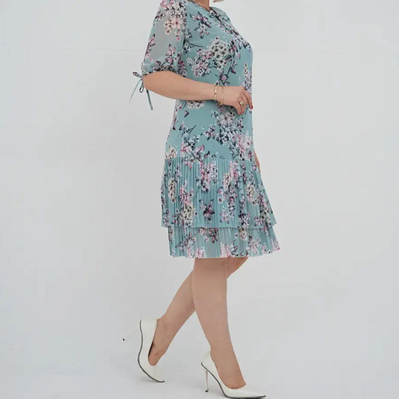 Elegáns, rövid ujjú, rakott hosszú ruha nőknek