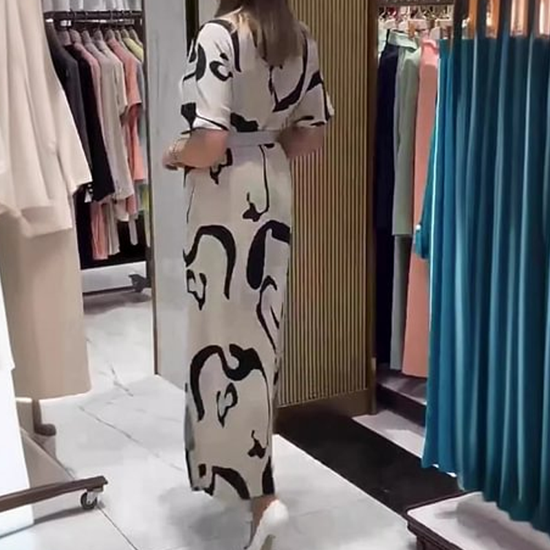 Női nyomtatott rövid ujjú hosszú ruha