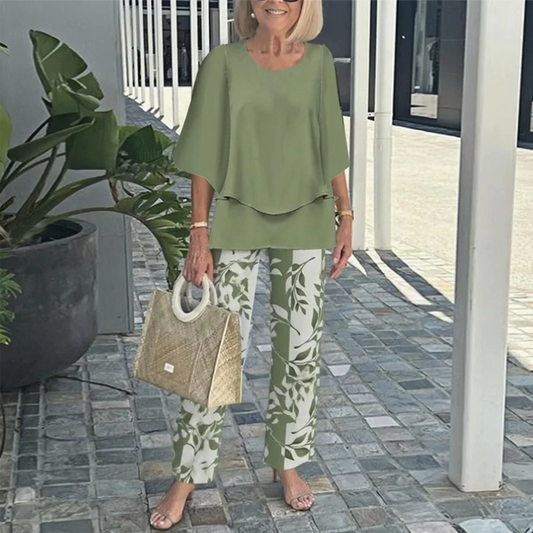 💐Mintás Nadrág és Kerek Nyakú Felső Szett