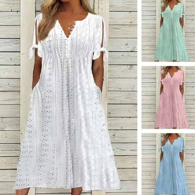 Elegáns női ruha V-nyakkal