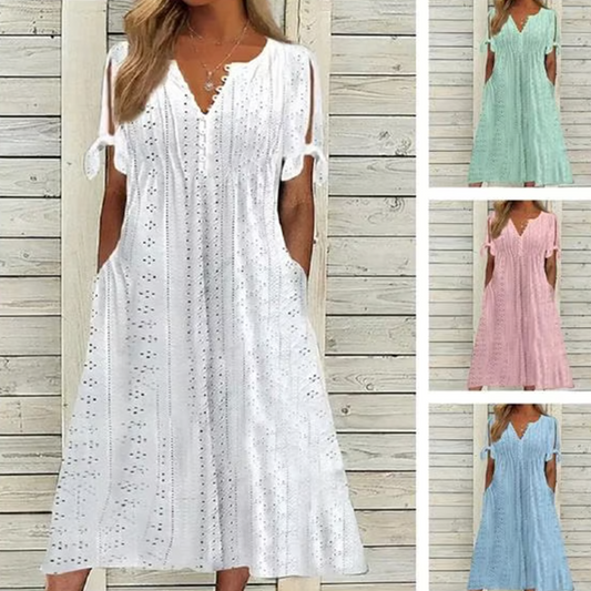 Elegáns női ruha V-nyakkal