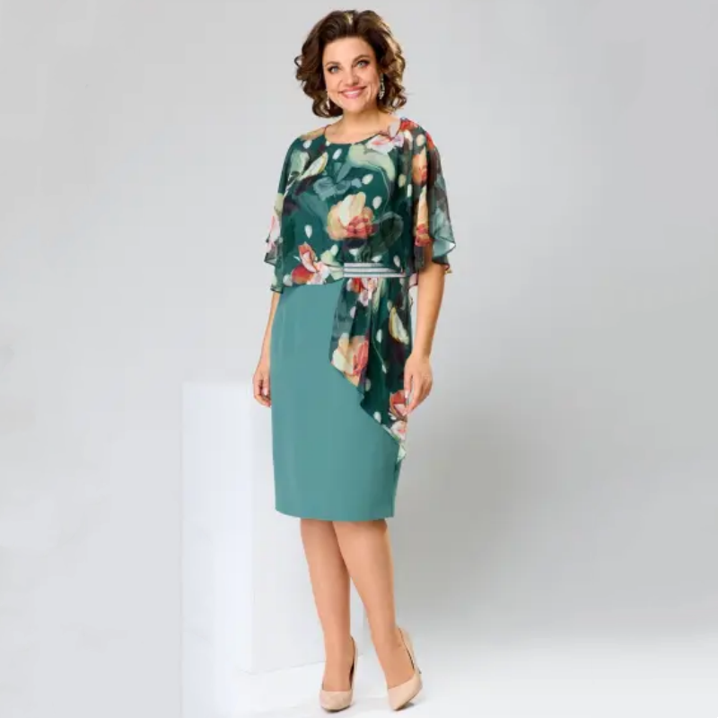 🌸 Elegáns virágmintás, kerek nyakkivágású ruhák nőknek