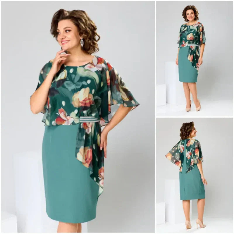 🌸 Elegáns virágmintás, kerek nyakkivágású ruhák nőknek