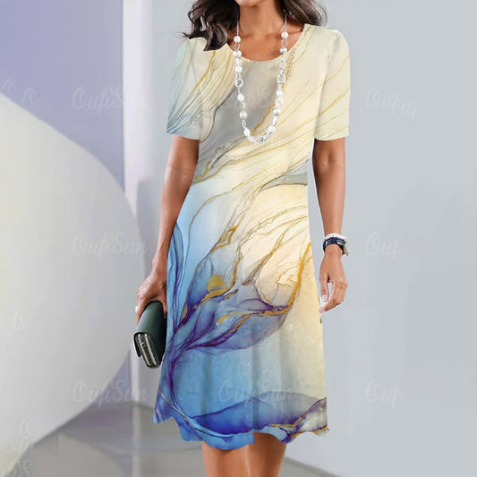 🌹Rózsa nyaklánc ingyen🌸Női alkalmi sokoldalú nyomtatott ruha