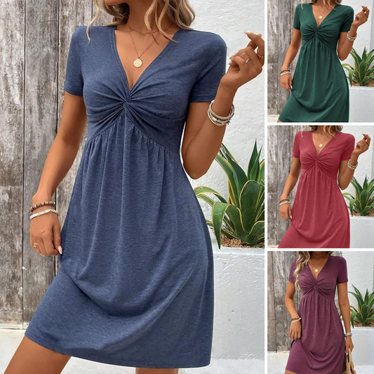 【S-2XL】👗Női rövid ujjú ruha V-nyakú nyakkivágással