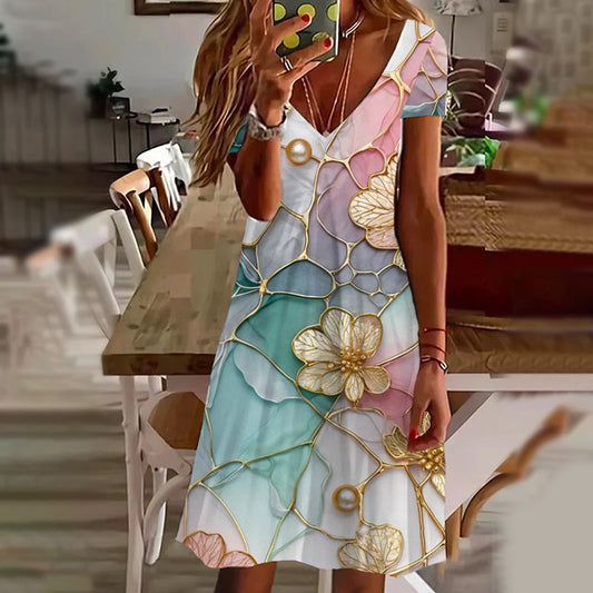 Elegáns női mintás V-nyakú ruhák