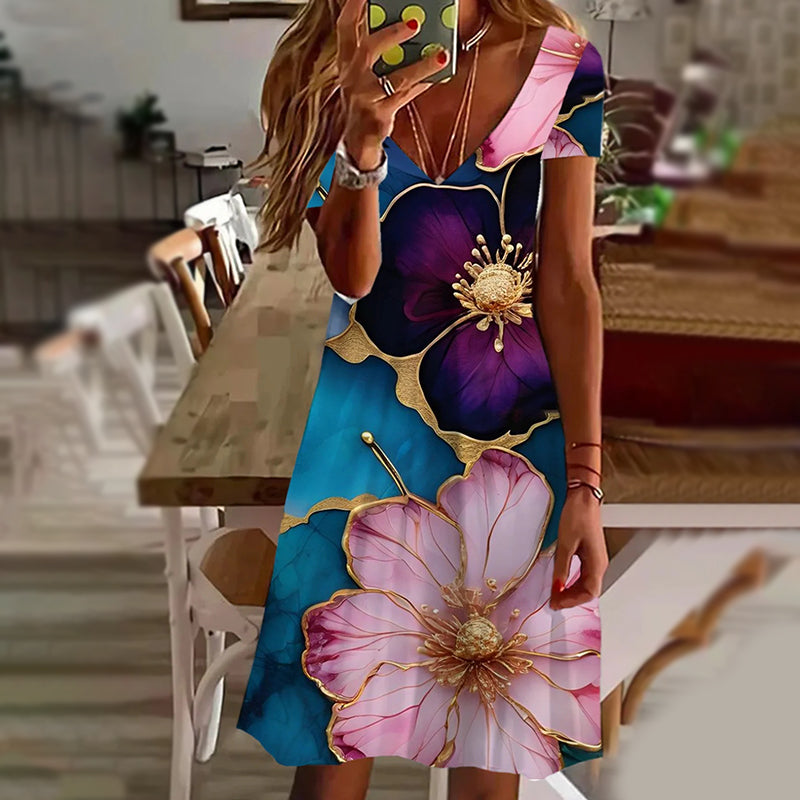 Elegáns női mintás V-nyakú ruhák