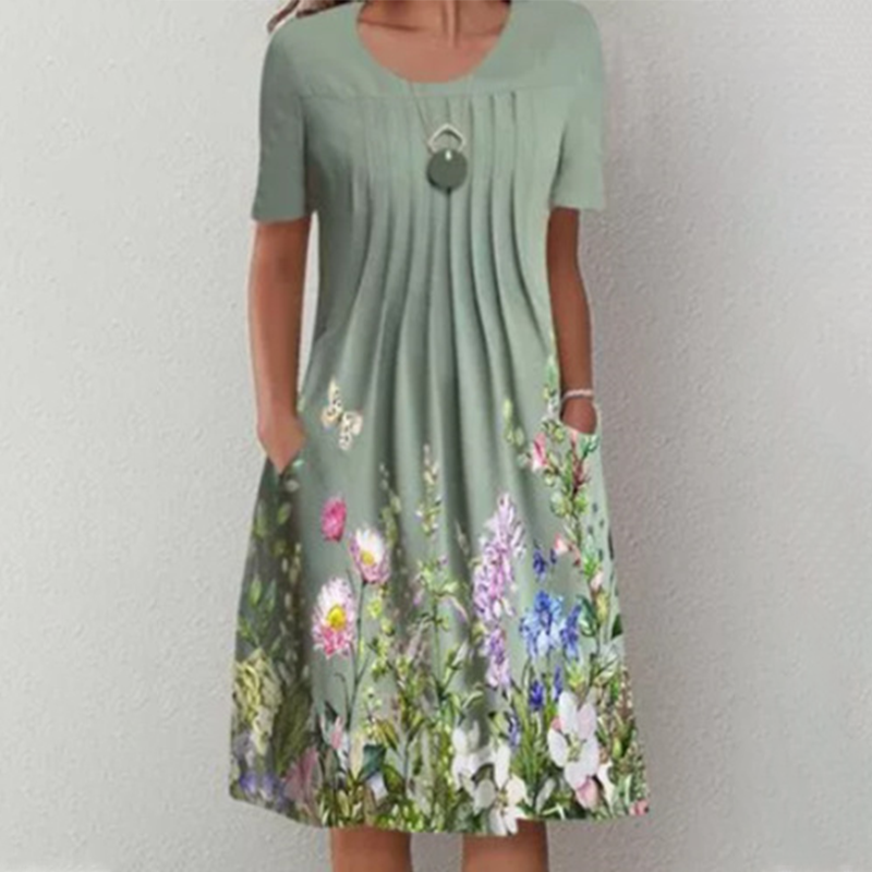 【S-3XL】👗Virágos ruha kerek nyakkivágással