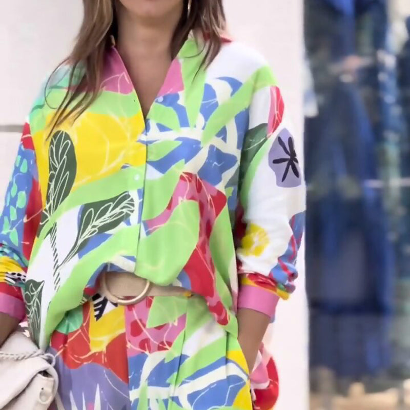 💖Kétrészes női szett laza, élénk mintával