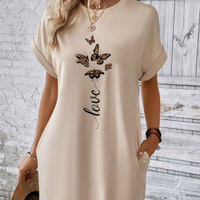 💖 Kerek nyakkivágású, hímzett pillangós, lezser ruha