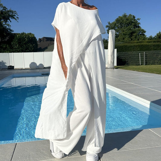 🌸Egyszínű, váll nélküli felső és nadrág szett