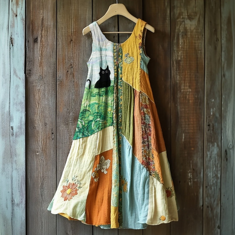 🔥 Vintažinio stiliaus gėlėta suknelė be rankovių moterims 🍃👗-LT