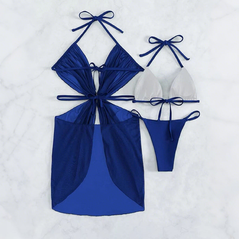 ✨Kereszt és korona nyaklánc👑👙Egyszínű, pántnélküli bikini 3 darabos szett