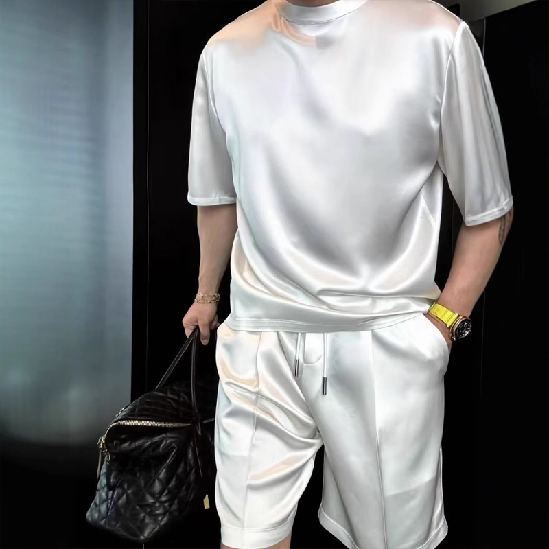 Férfi lezser monokróm blúz és bermuda kétrészes szett