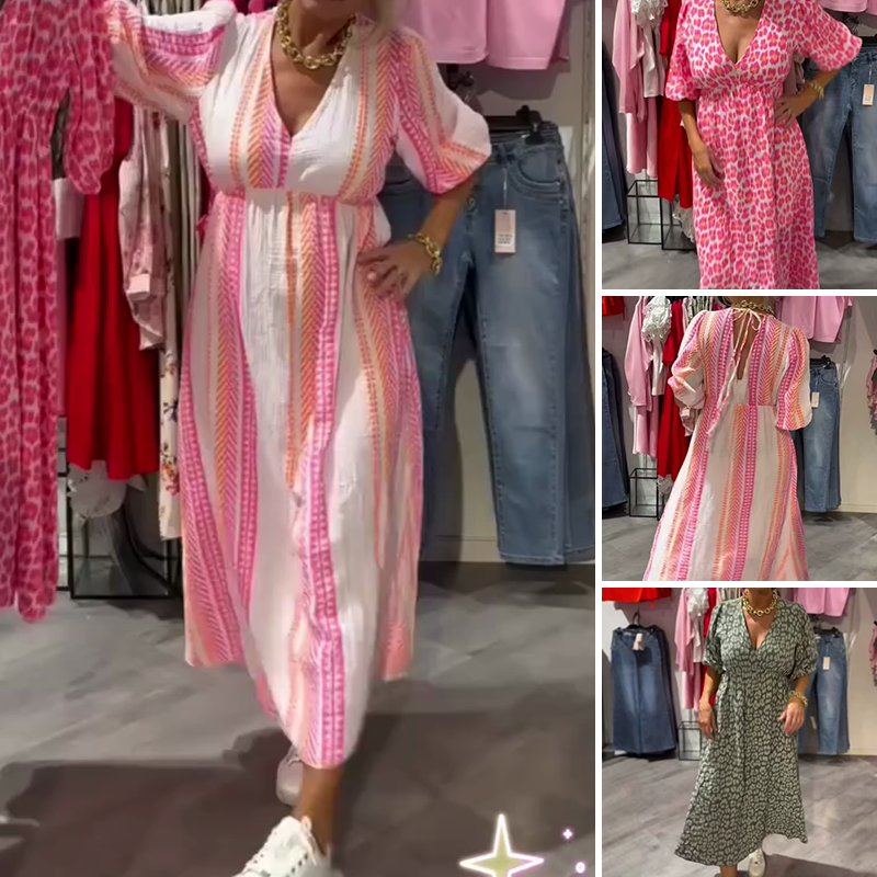 Női mintás V-nyakú ruha