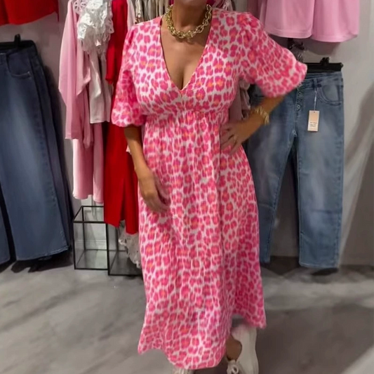 Női mintás V-nyakú ruha