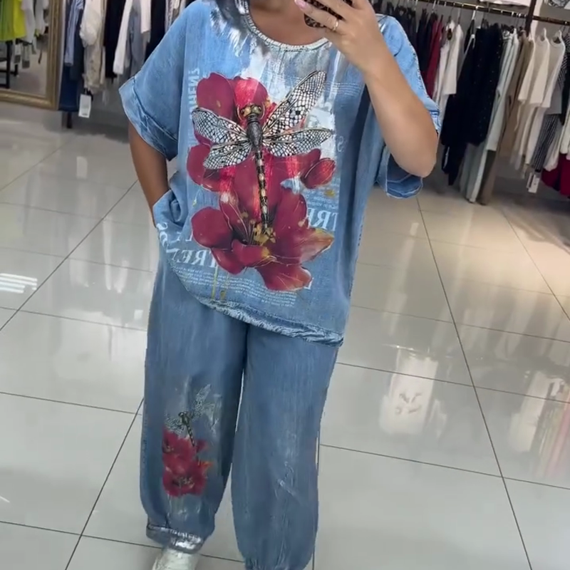 Női mintás szett, felső és nadrág