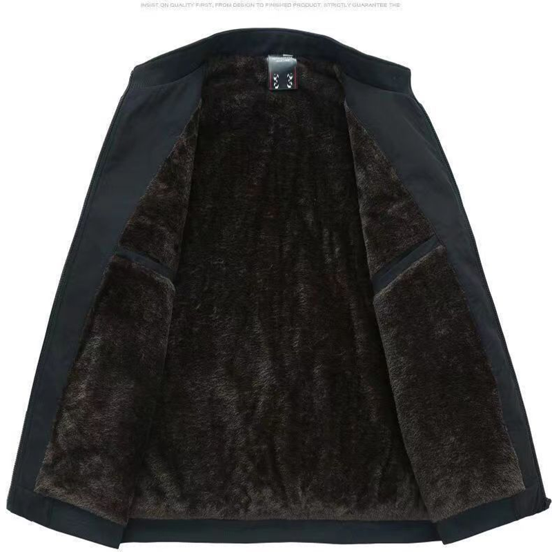 Férfi egyszínű cipzáras meleg kabát -💪Ránctalan, szélálló, esőálló és hóálló!