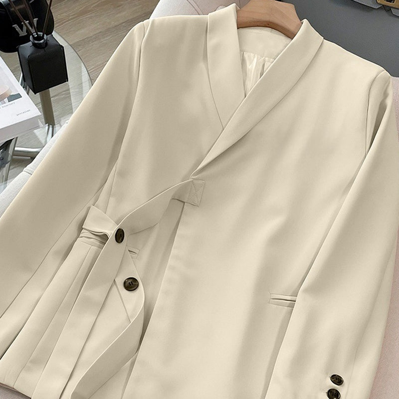 Kétrészes női szett - elöl megkötős kabát és bő szárú nadrág